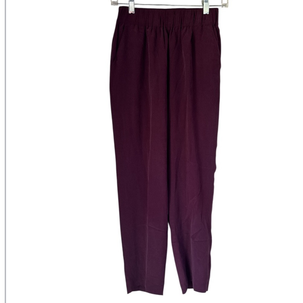 Grana silk pants pockets mulberry plum color small regular elastic waistband
